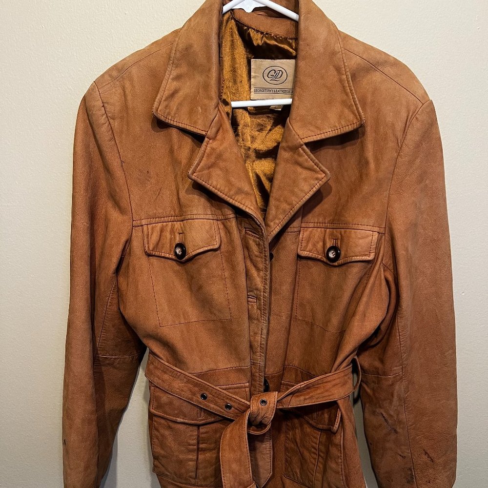 Vintage Leather Jacket with belt 100% Leather
